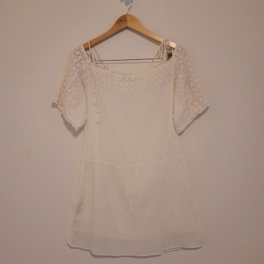 Zara Womens Size XS White Cotton Eyelet Embroidered Gauze Mini Dress Boho Beach - Picture 8 of 12